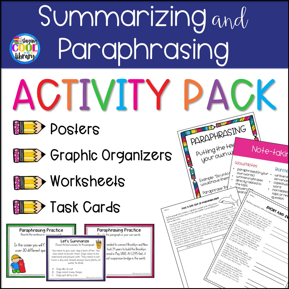 Summarizing and Paraphrasing Activities and Task Cards